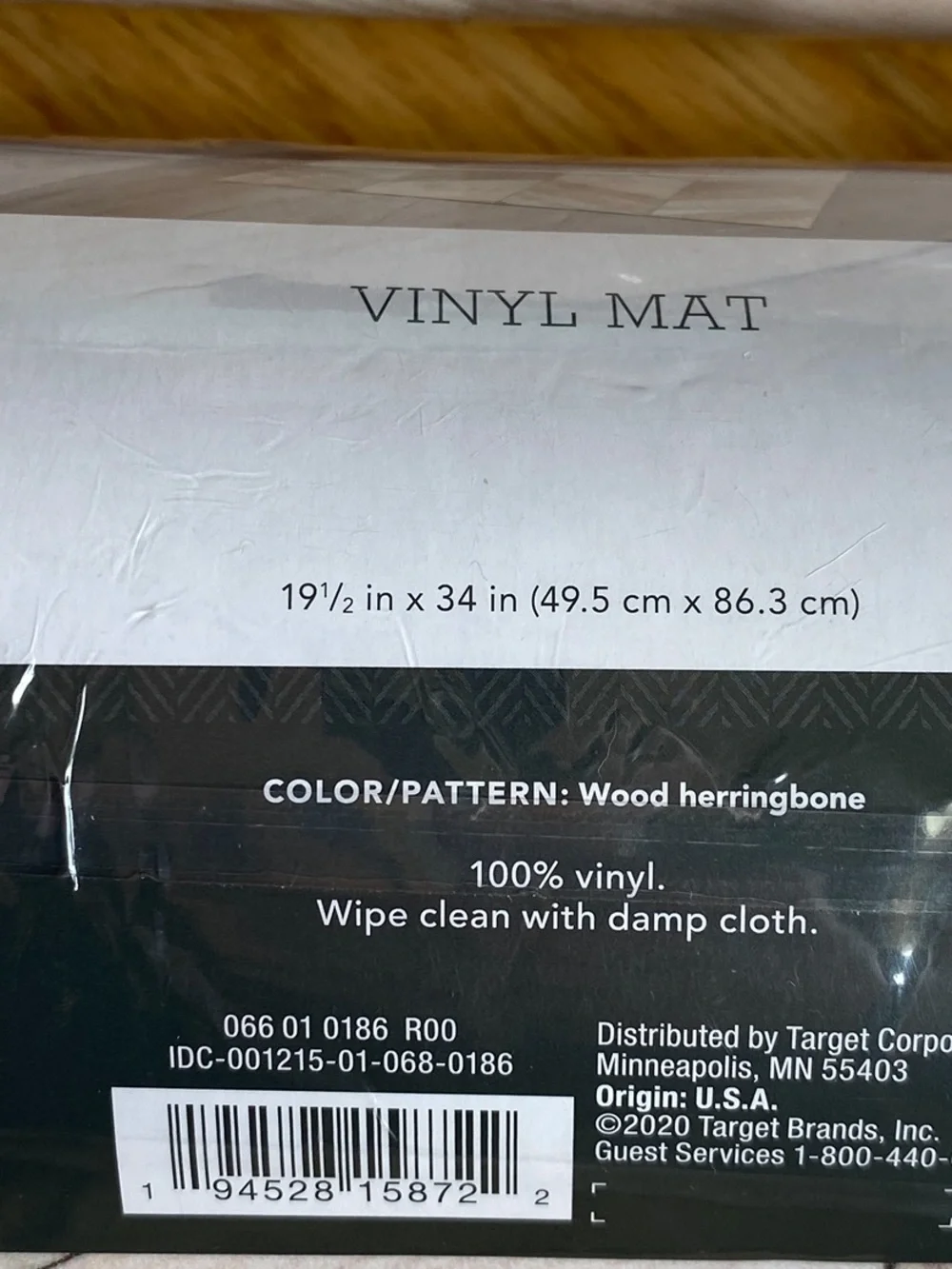 NWT Threshold Target Vinyl 2PC Set~Runner AND Mat in Wood Herringbone Greige